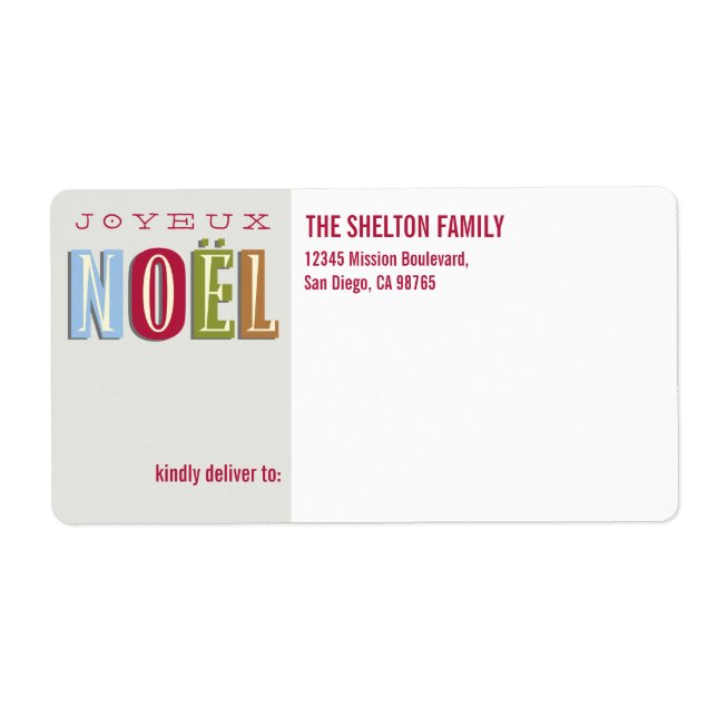 Joyeux Noel funky red green Christmas custom Label (Front)