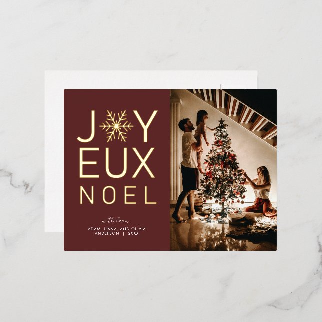 Joyeux Noel Gold Foil Holiday Greeting Postcard (Front/Back)