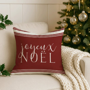 Joyeux Noel Grainsack Stripe Holiday Throw Pillow