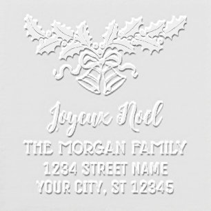 Joyeux Noel Holly and Bells Name Return Address Embosser