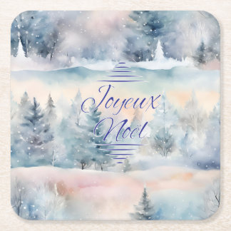 Joyeux Noël in cool hues Square Paper Coaster