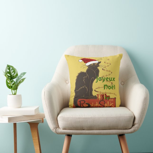 Joyeux Noel Le Chat Noir Christmas Spoof  Throw Pillow (Chair)