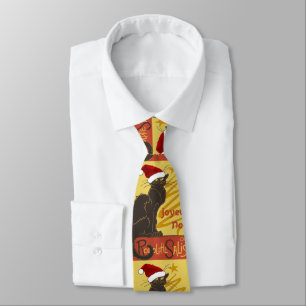 Joyeux Noel Le Chat Noir With Stylized Golden Tree Neck Tie