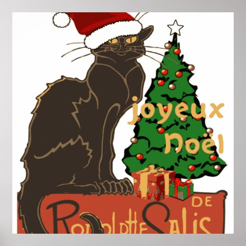 Joyeux Noel Le Chat Noir With Tree And Gifts Poster