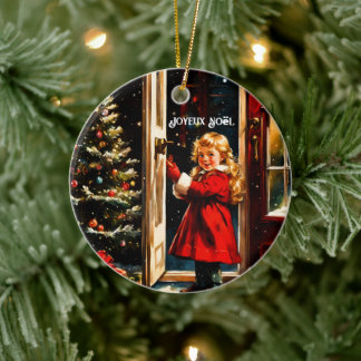 Joyeux Noël - little girl Ceramic Ornament