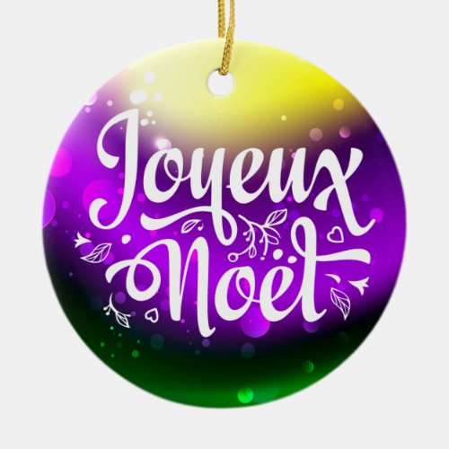 Joyeux Noel Mardi Gras French Christmas Tree  Ceramic Ornament