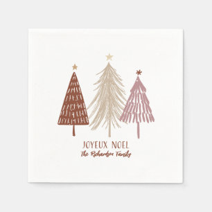 Joyeux Noel Merry Christmas Festive Trees Holiday Napkins