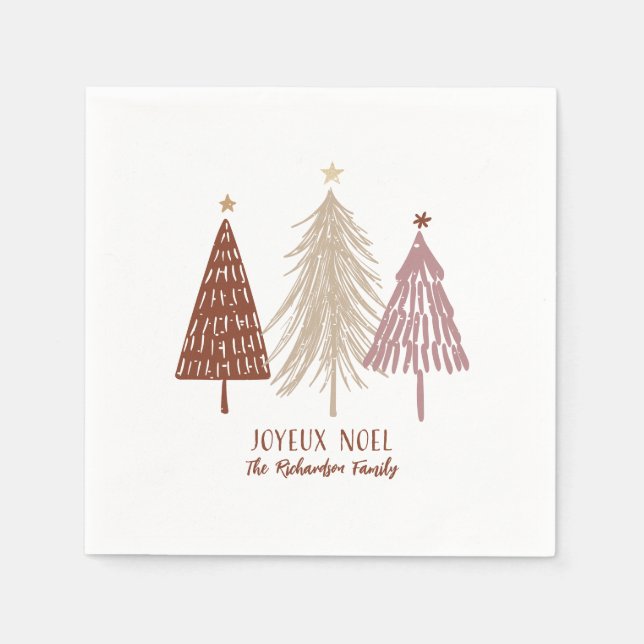 Joyeux Noel Merry Christmas Festive Trees Holiday Napkins (Front)