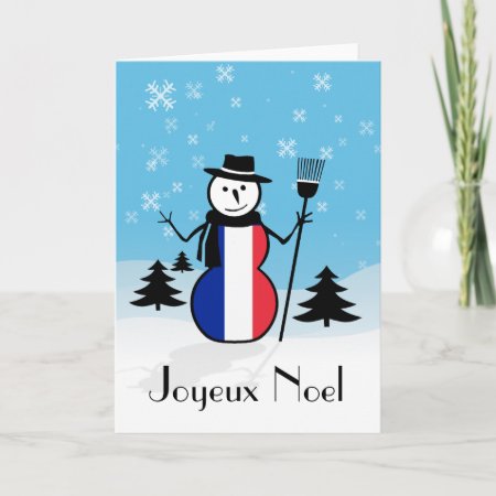 Joyeux Noel Merry Christmas French Snowman France Holiday Card