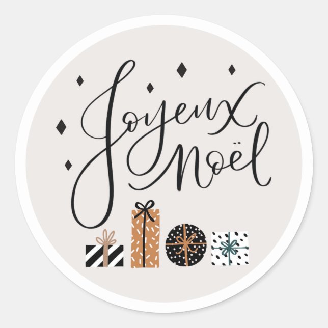 Joyeux Noel Merry Christmas Gift Tag Label Sticker (Front)