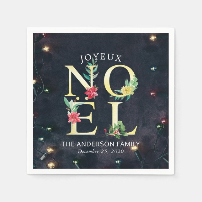Joyeux Noel Merry Christmas Happy New Year Wishes Napkins (Front)