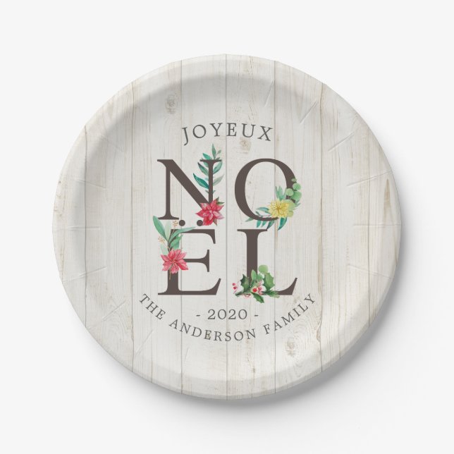 Joyeux Noel Merry Christmas Happy New Year Wishes Paper Plates (Front)