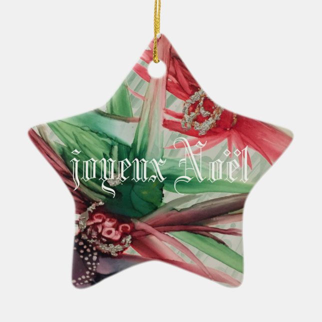 joyeux Noel/Merry Christmas in French Ceramic Ornament (Front)