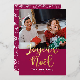 Joyeux Noël Merry Christmas In French, Elegant Foil Holiday Card