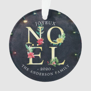 Joyeux Noel Merry Christmas Poinsettia Photo Decor Ornament