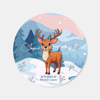 Joyeux Noël - Mignon Petit Renne en Hiver Classic Round Sticker