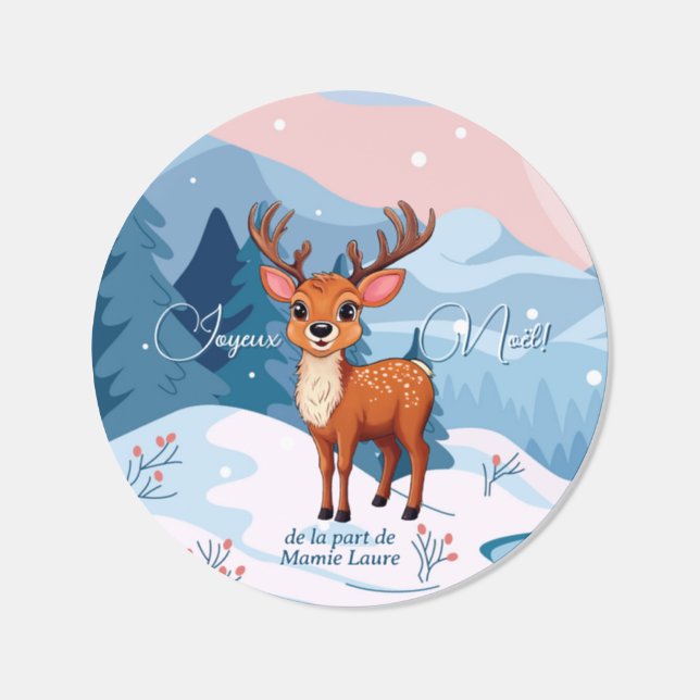 Joyeux Noël - Mignon Petit Renne en Hiver Classic Round Sticker (Single)