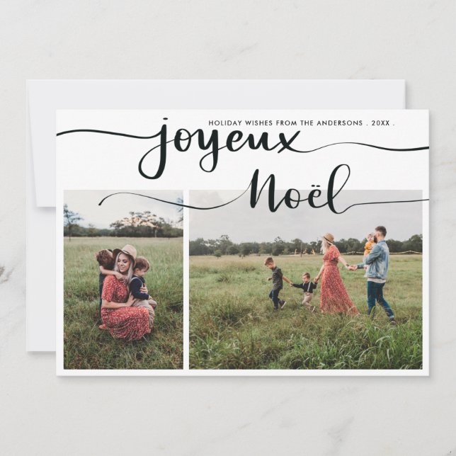 Joyeux Noel Minimalist Script Christmas Photo  Holiday Card (Front)