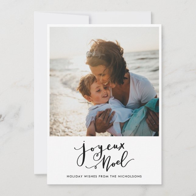 Joyeux Noel Minimalist Script Family Photo  Holiday Card (Front)