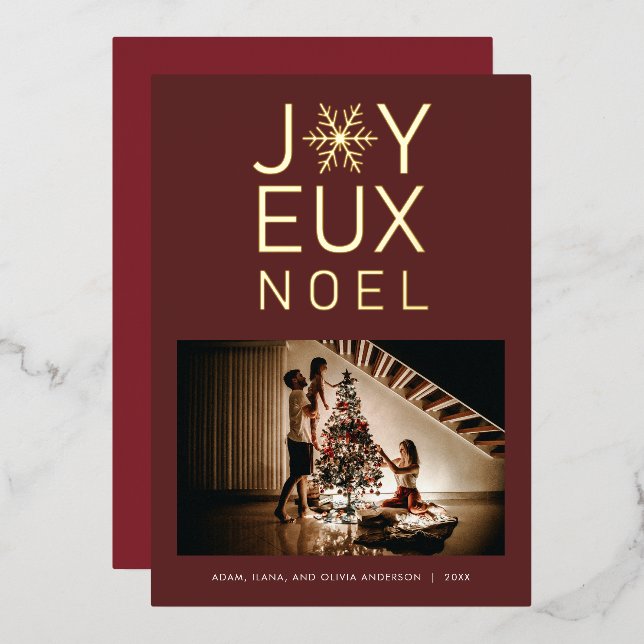 Joyeux Noel Modern and Classy Foil Holiday Card (Front/Back)