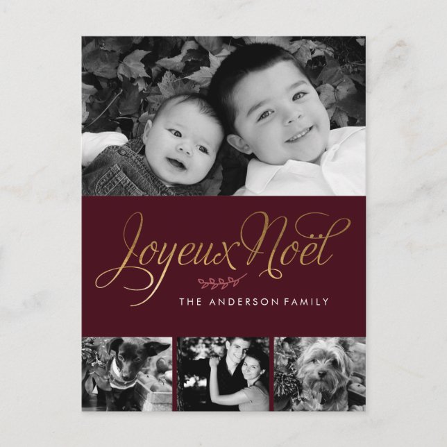 Joyeux Noel Modern Christmas Photo Holiday Postcard (Front)