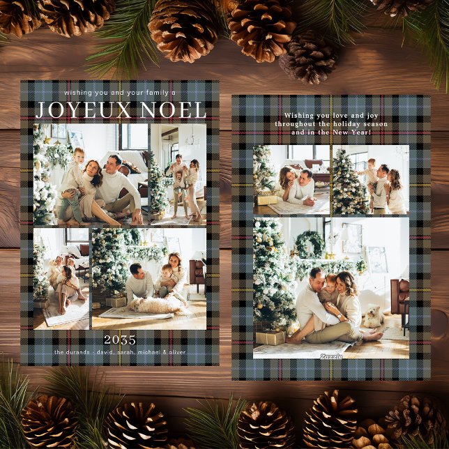Joyeux Noel Multi Photo Plaid Holiday Card (Creator Uploaded)