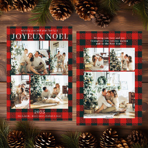 Joyeux Noel Multi Photo Red Buffalo Plaid Holiday Card