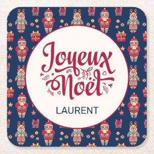 Joyeux Noel Personalized Square Paper Coaster