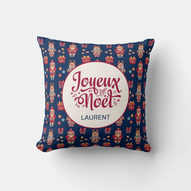 Joyeux Noel Personalized Throw Pillow (Front)