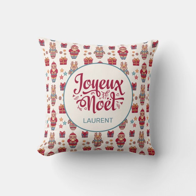 Joyeux Noel Personalized Throw Pillow (Front)
