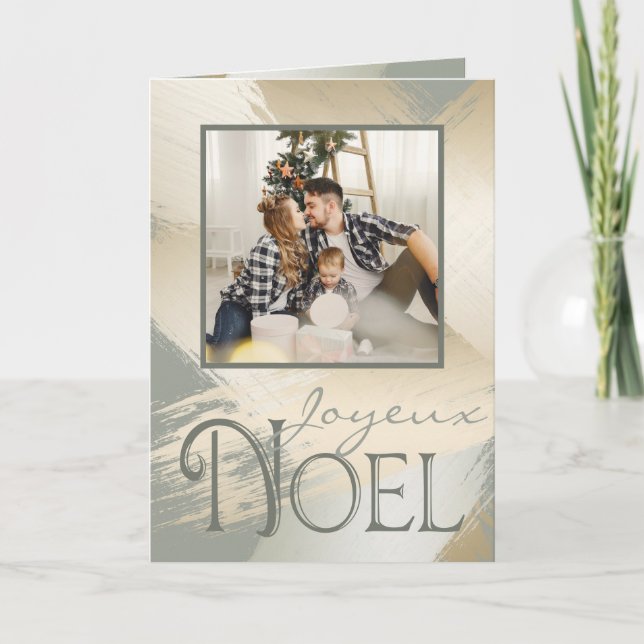 Joyeux Noel Photo Card Modern Gold Paint Strokes (Front)