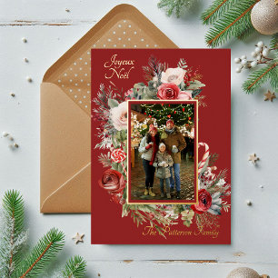 Joyeux Noël Photo Floral Foil French Foil Holiday Card