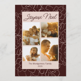 Joyeux Noel Pinecone Floral Photo Collage Holiday Card
