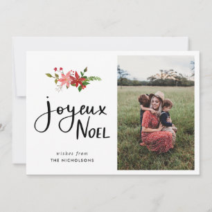 Joyeux Noel Poinsettia Script Photo Holiday Card