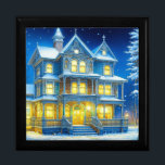 Joyeux Noël Pretty Blue Christmas House Gift Box<br><div class="desc">Joyeux Noël Pretty Blue Christmas House with pretty snow in the background.</div>