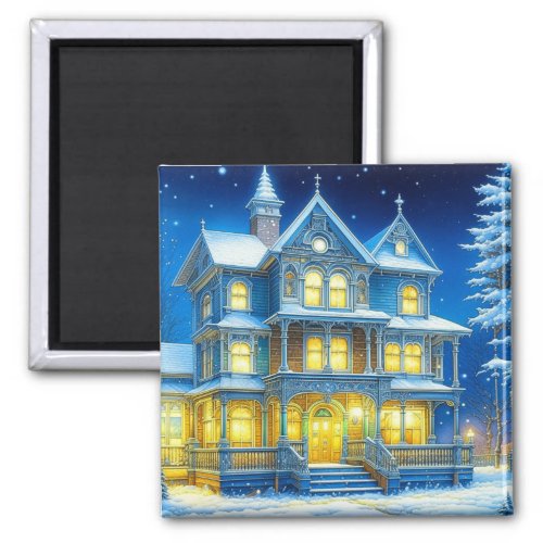Joyeux Nol Pretty Blue Christmas House Magnet