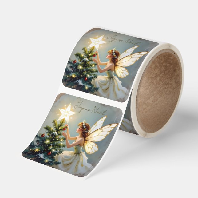 Joyeux Noël | Pretty Fairy Christmas Square Sticker (Roll)