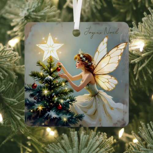 Joyeux Noël | Pretty Fairy Personalized Christmas Metal Ornament