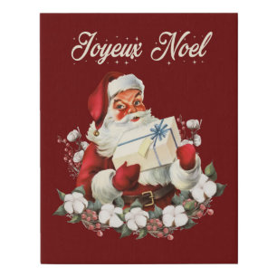 Joyeux Noel Red Christmas Vintage Santa Faux Canvas Print