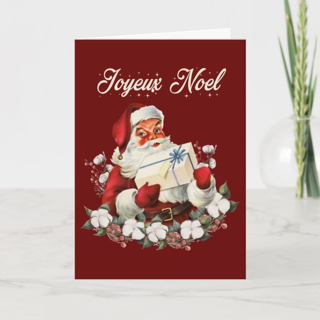 Joyeux Noel Red Christmas Vintage Santa  Holiday Card (Front)