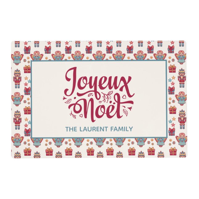 Joyeux Noel Retro Nutcracker Cream Placemat (Front)