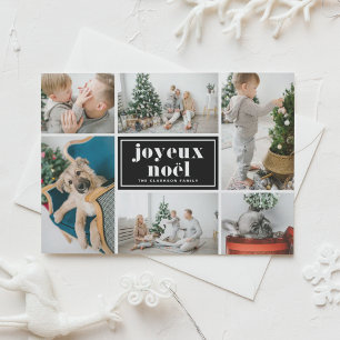 Joyeux Noël Retro Typography Black Photo Collage Holiday Postcard