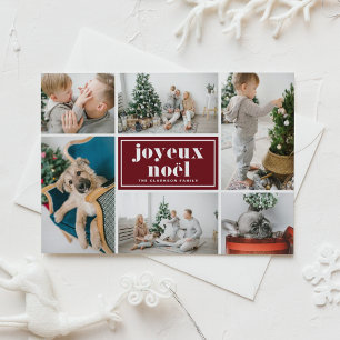 Joyeux Noël Retro Typography Red Photo Collage Holiday Postcard