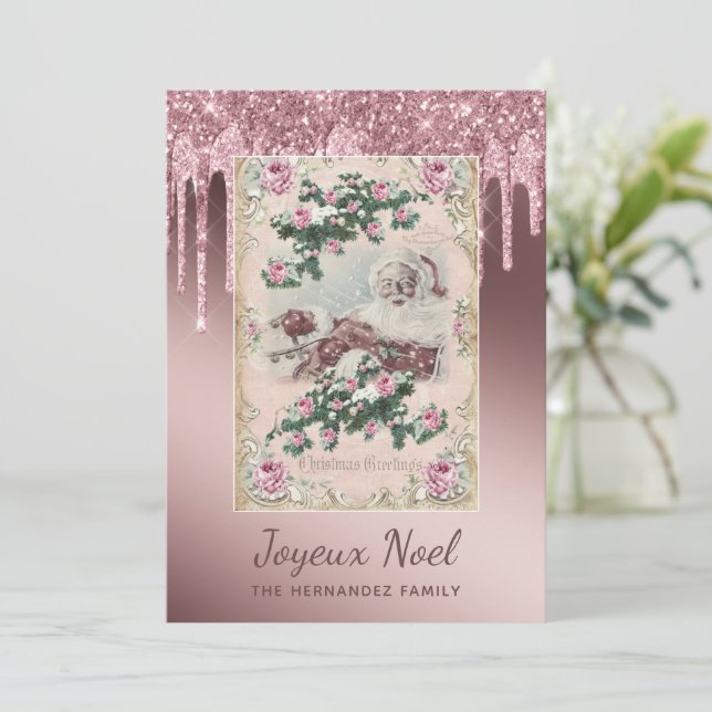 Joyeux Noel Rose Gold Glitter Drips Christmas (Standing Front)
