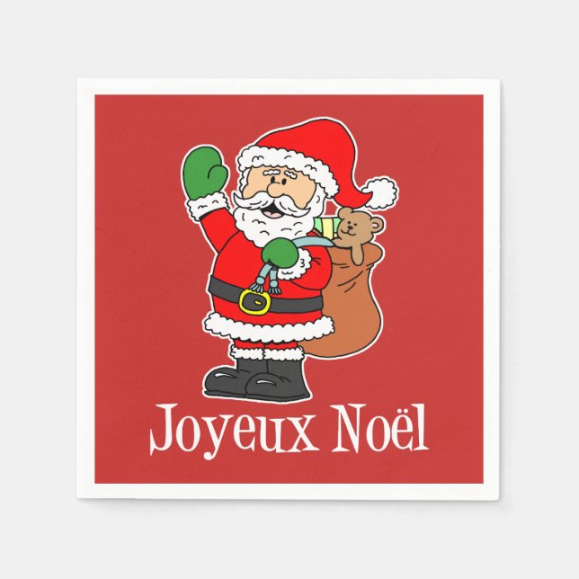 Joyeux Noel Santa French Christmas (ON RED) Napkins (Front)
