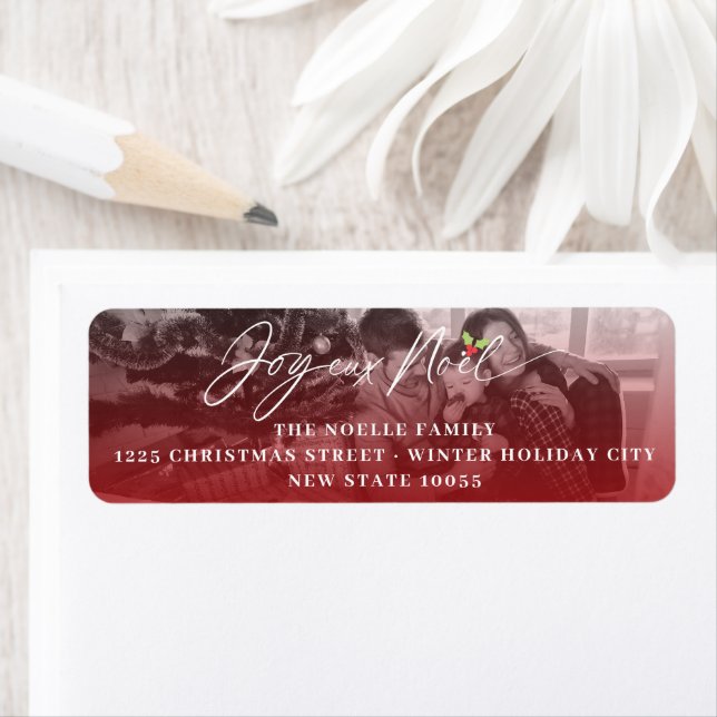 Joyeux Noel Script Christmas Photo Address Labels (Insitu)