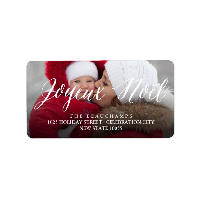 Joyeux Noel Script Photo Christmas Return Address Label (Front)