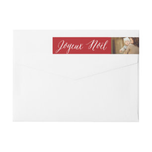 Joyeux Noel Script Photo Christmas Return Address Wrap Around Label