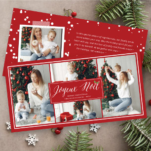 Joyeux Noel Simple Script Modern 4 Photo Christmas Holiday Card