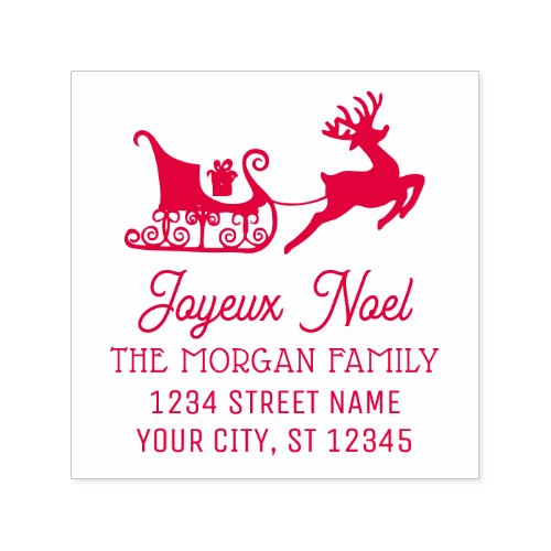 Joyeux Noel Sleigh with Reindeer Name Return Addre Self_inking Stamp